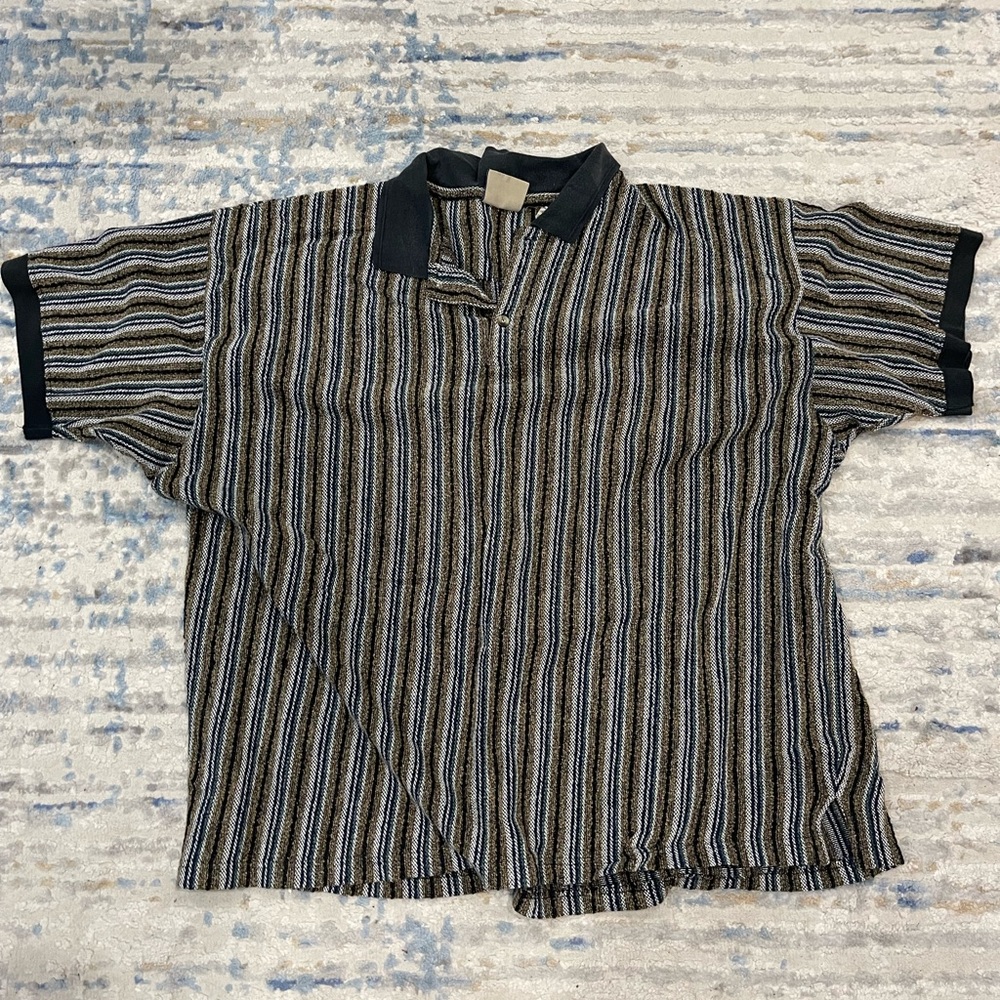 3XL Vintage Himalaya Outfitters Woven Vertical Stripe Big and Tall Golf Polo